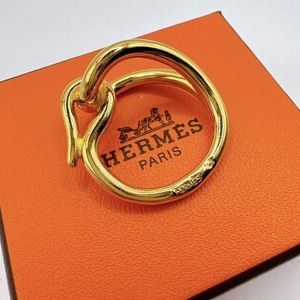 Near Mint HERMES Scarf Ring Jumbo Gold Tone with Box Used